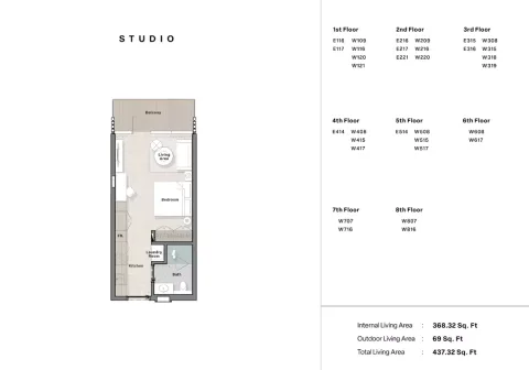 Floor plan, Studio, 437 sq ft