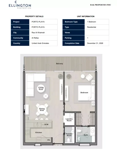 Floor plan, 1 Bed, 891 sq ft