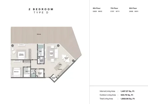 Floor plan, 2 Beds, 1,958 sq ft