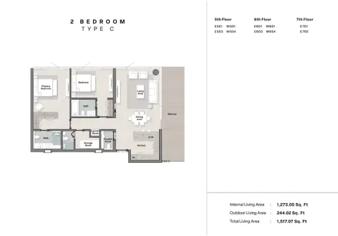 Floor plan, 2 Beds, 1,517 sq ft