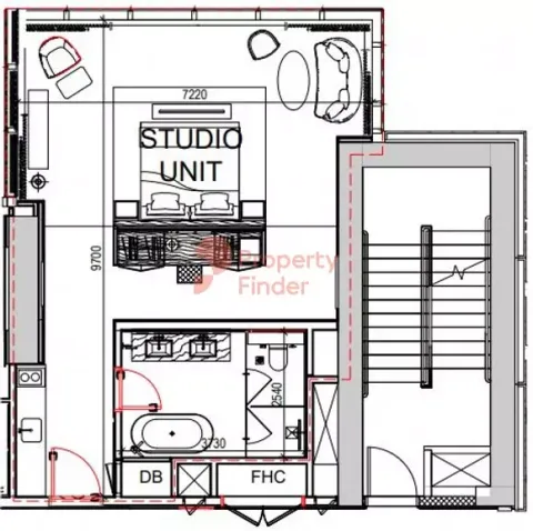 Floor plan, Studio, 718 sq ft