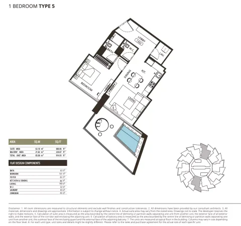 Floor plan, 1 Bed, 914 sq ft
