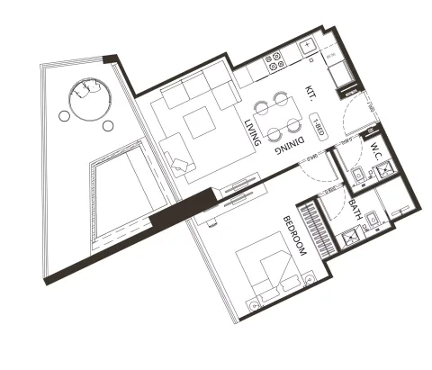 Floor plan, 1 Bed, 792 sq ft
