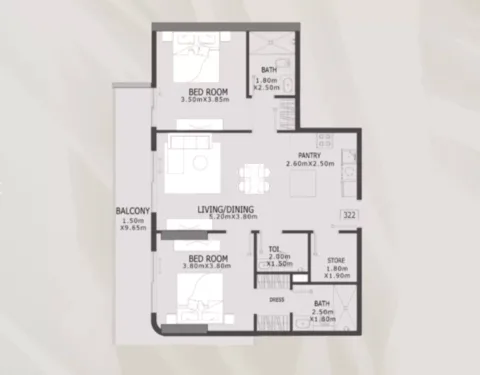 Floor plan, 2 Beds, 0 sq ft