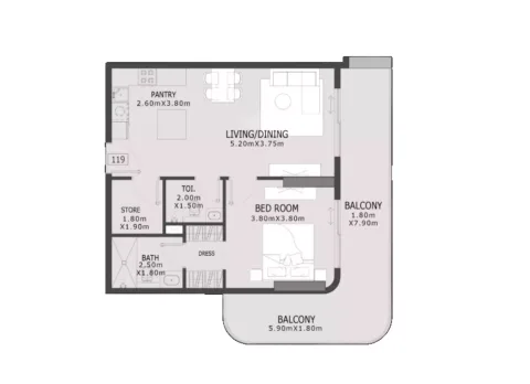 Floor plan, 1 Bed, 1,102 sq ft