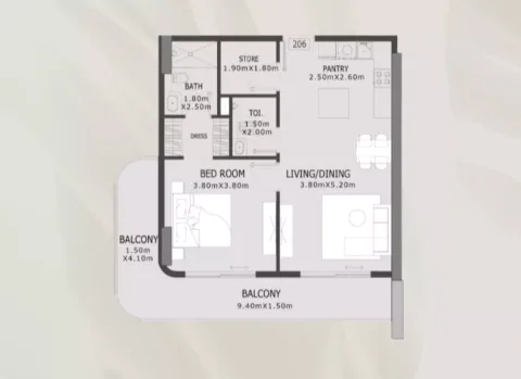 Floor plan, 1 Bed, 0 sq ft