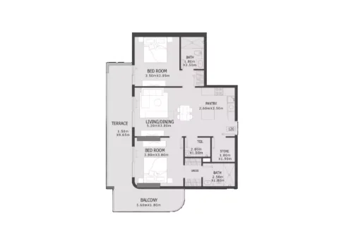 Floor plan, 2 Beds, 1,181 sq ft