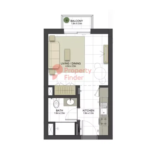 Floor plan, Studio, 363 sq ft