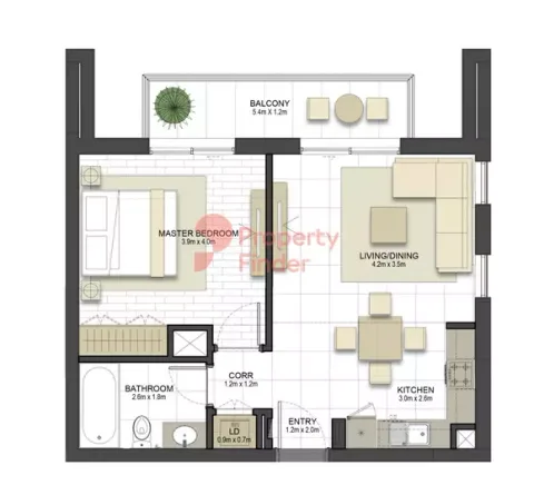 Floor plan, 1 Bed, 707 sq ft