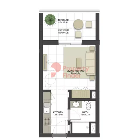 Floor plan, Studio, 357 sq ft