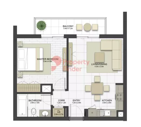 Floor plan, 1 Bed, 692 sq ft