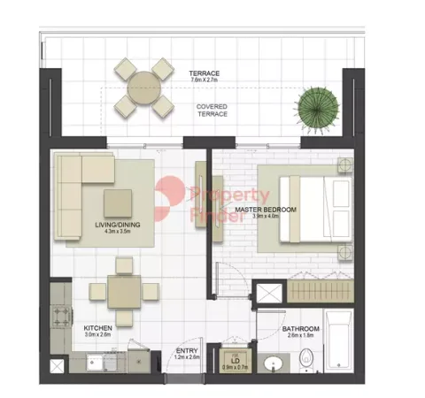 Floor plan, 1 Bed, 698 sq ft
