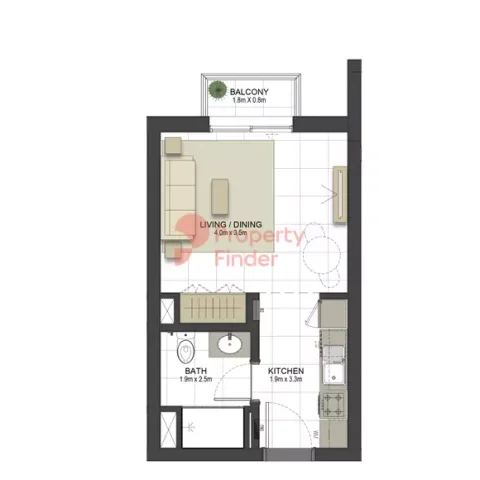 Floor plan, Studio, 358 sq ft