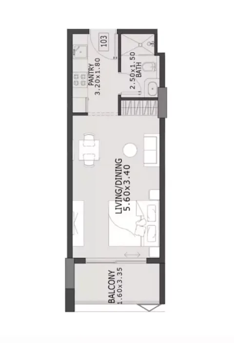 Floor plan, Studio, 391 sq ft
