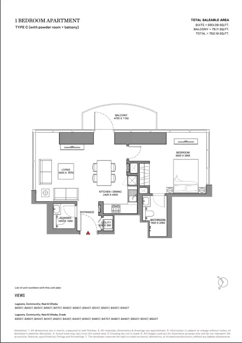 Floor plan, 1 Bed, 762 sq ft