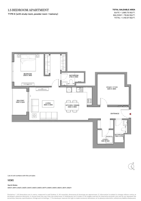 Floor plan, 2 Beds, 1,142 sq ft