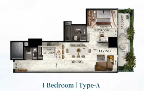 Floor plan, 1 Bed, 0 sq ft