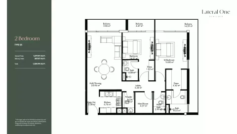 Floor plan, 2 Beds, 1,334 sq ft