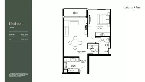 Floor plan, 1 Bed, 703 sq ft