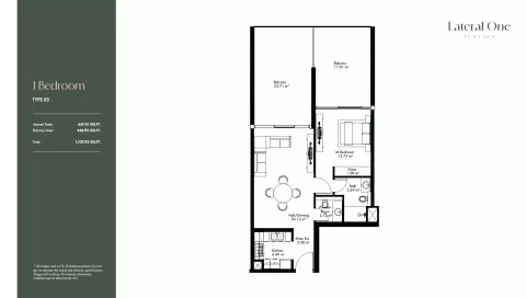 Floor plan, 1 Bed, 1,103 sq ft
