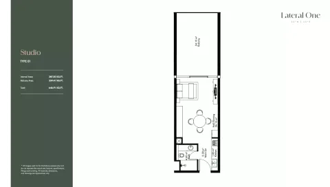 Floor plan, Studio, 646 sq ft