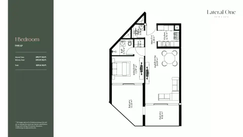 Floor plan, 1 Bed, 839 sq ft