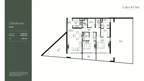 Floor plan, 2 Beds, 2,222 sq ft