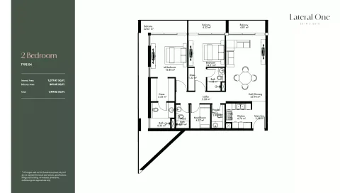 Floor plan, 2 Beds, 1,419 sq ft
