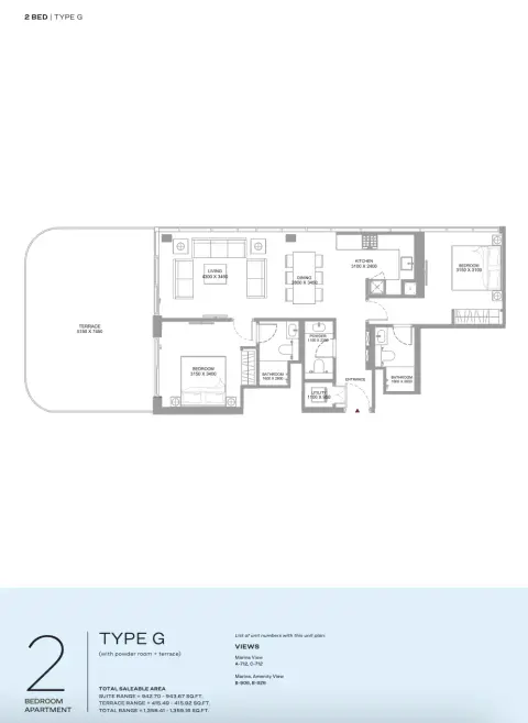 Floor plan, 2 Beds, 1,358 sq ft