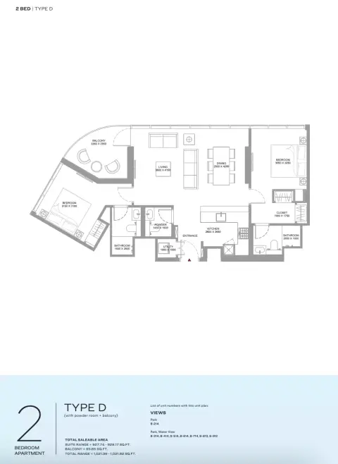 Floor plan, 2 Beds, 1,021 sq ft