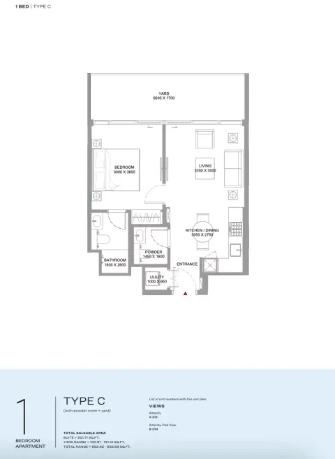 Floor plan, 1 Bed, 652 sq ft