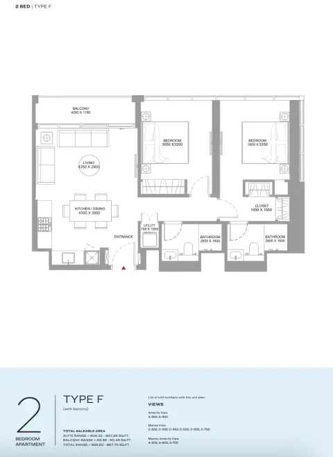 Floor plan, 2 Beds, 866 sq ft
