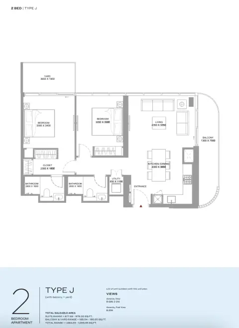 Floor plan, 2 Beds, 1,055 sq ft