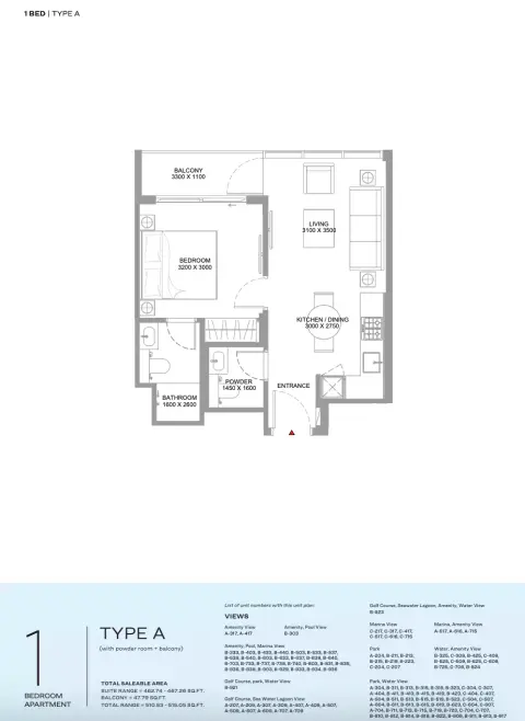 Floor plan, 1 Bed, 510 sq ft