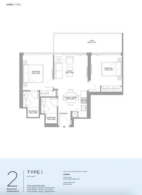Floor plan, 2 Beds, 806 sq ft
