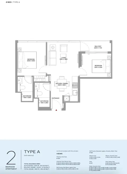 Floor plan, 2 Beds, 652 sq ft