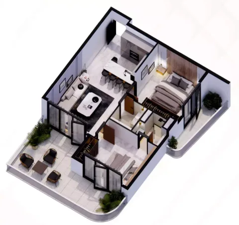 Floor plan, 2 Beds, 902 sq ft