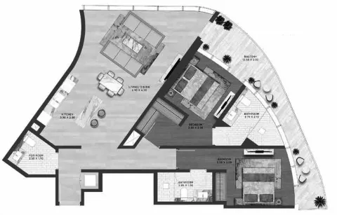 Floor plan, 2 Beds, 1,328 sq ft