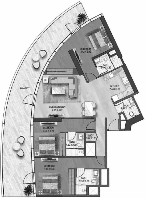 Floor plan, 3 Beds, 2,014 sq ft