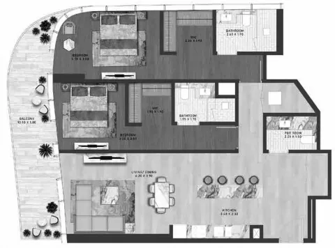 Floor plan, 2 Beds, 1,440 sq ft