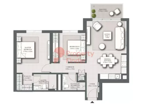 Floor plan, 2 Beds, 994 sq ft