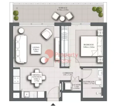 Floor plan, 1 Bed, 757 sq ft