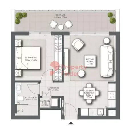 Floor plan, 1 Bed, 757 sq ft