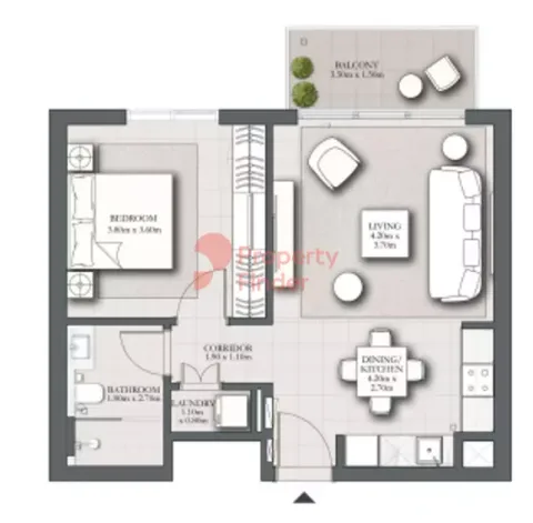 Floor plan, 1 Bed, 654 sq ft