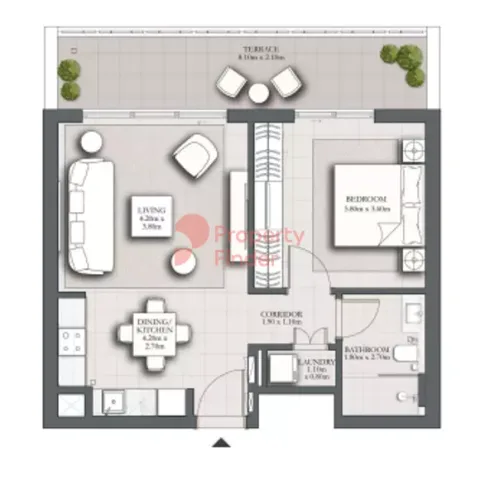 Floor plan, 1 Bed, 757 sq ft