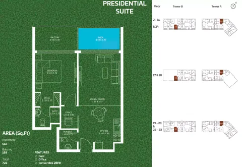 Floor plan, 1 Bed, 722 sq ft