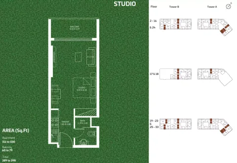Floor plan, Studio, 398 sq ft