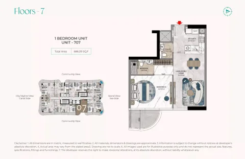 Floor plan, 1 Bed, 686 sq ft