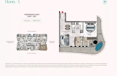Floor plan, 1 Bed, 968 sq ft