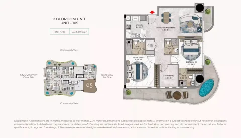Floor plan, 2 Beds, 1,238 sq ft